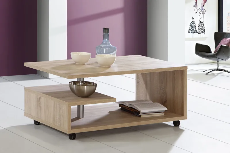 Nabinger Sofabord 105 cm med Oppbevaring Hyller på Hjul - Brun - Møbler - Bord - Sofabord