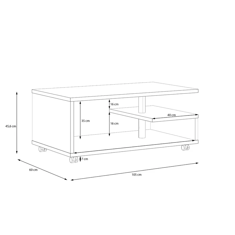 Nabinger Sofabord 105 cm med Oppbevaringshyller på Hjul - Betonggrå - Møbler - Bord - Sofabord
