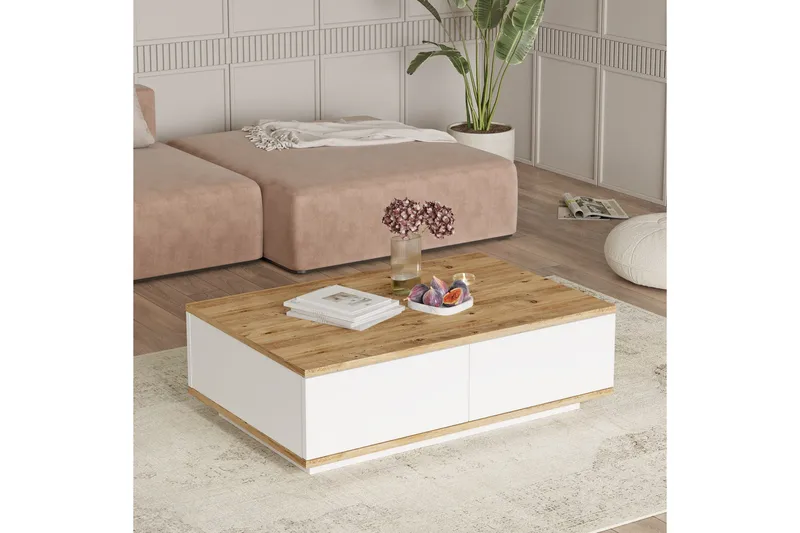 Najar Sofabord 90 cm, Brun/Hvit