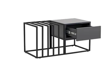 Natsumi 90 cm Rektangulært Sofabord med Skuffer i Metall med Glassplate - Sort - Møbler - Bord - Sofabord