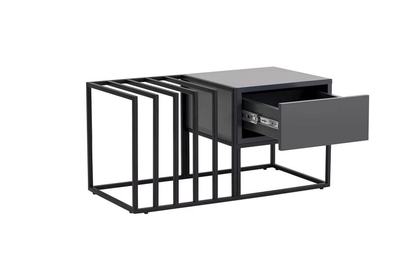 Natsumi 90 cm Rektangulært Sofabord med Skuffer i Metall med Glassplate - Sort - Møbler - Bord - Sofabord