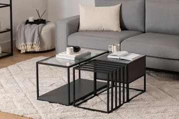 Natsumi 90 cm Rektangulært Sofabord med Skuffer i Metall med Glassplate - Sort - Møbler - Bord - Sofabord