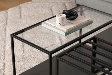 Natsumi 90 cm Rektangulært Sofabord med Skuffer i Metall med Glassplate - Sort - Møbler - Bord - Sofabord
