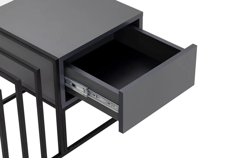 Natsumi 90 cm Rektangulært Sofabord med Skuffer i Metall med Glassplate - Sort - Møbler - Bord - Sofabord