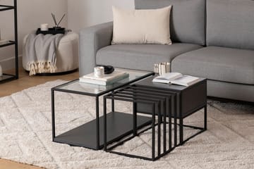 Natsumi 90 cm Rektangulært Sofabord med Skuffer i Metall med Glassplate - Svart - Møbler - Bord - Sofabord