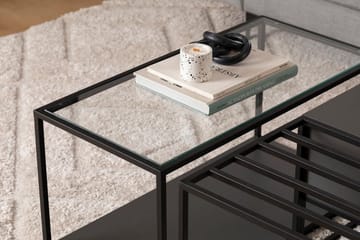 Natsumi 90 cm Rektangulært Sofabord med Skuffer i Metall med Glassplate - Svart - Møbler - Bord - Sofabord