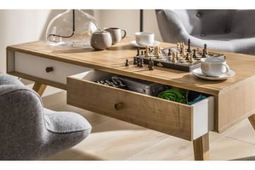 Nature Sofabord 120 cm med Oppbevaring Hvit/Eik - VOX - Møbler - Bord - Sofabord