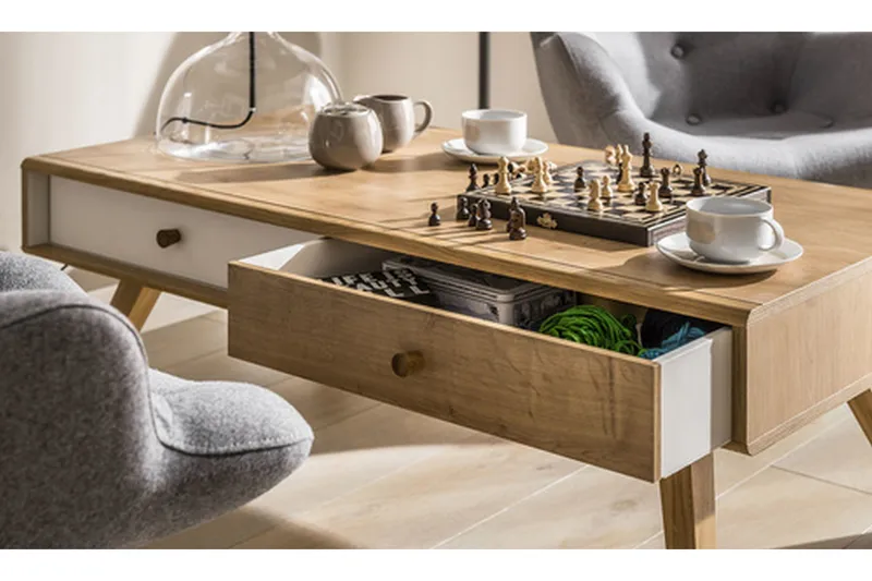 Nature Sofabord 120 cm med Oppbevaring Hvit/Eik - VOX - Møbler - Bord - Sofabord