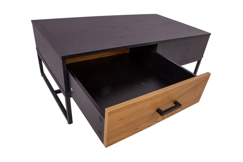 Nauerna Sofabord 110 cm med Oppbevaring 2 Skuffer - Eikefarge/Svart - Møbler - Bord - Sofabord