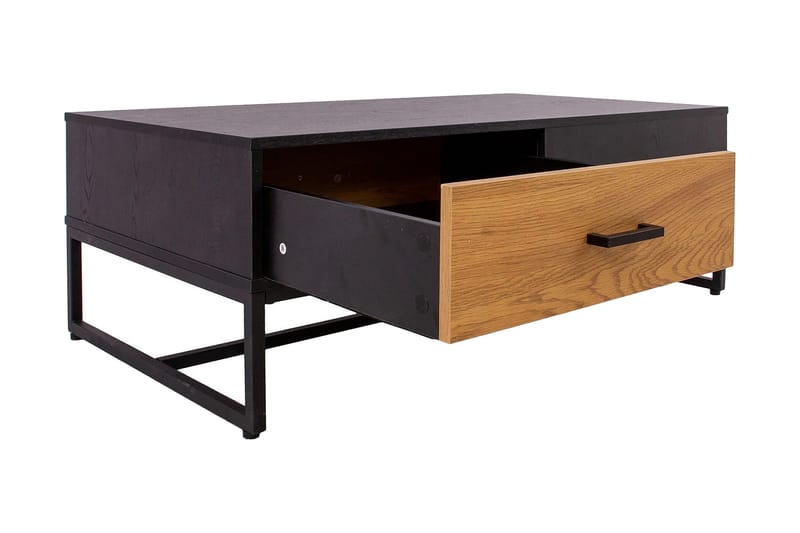 Nauerna Sofabord 110 cm med Oppbevaring 2 Skuffer - Eikefarge/Svart - Møbler - Bord - Sofabord