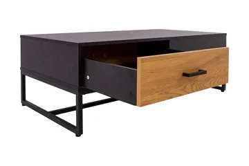 Nauerna Sofabord 110 cm med Oppbevaring 2 Skuffer - Eikefarge/Svart - Møbler - Bord - Sofabord