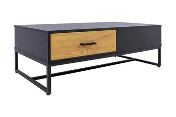 Nauerna Sofabord 110 cm med Oppbevaring 2 Skuffer - Eikefarge/Svart - Møbler - Bord - Sofabord