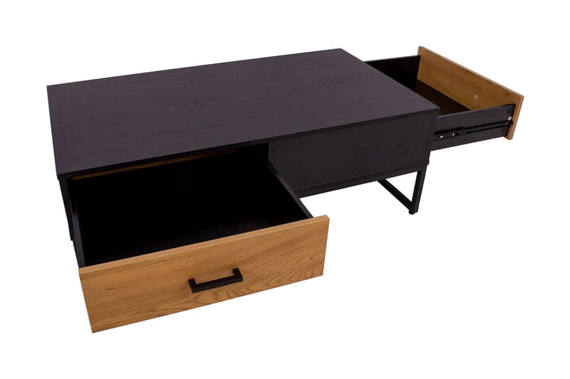 Nauerna Sofabord 110 cm med Oppbevaring 2 Skuffer - Eikefarge/Svart - Møbler - Bord - Sofabord