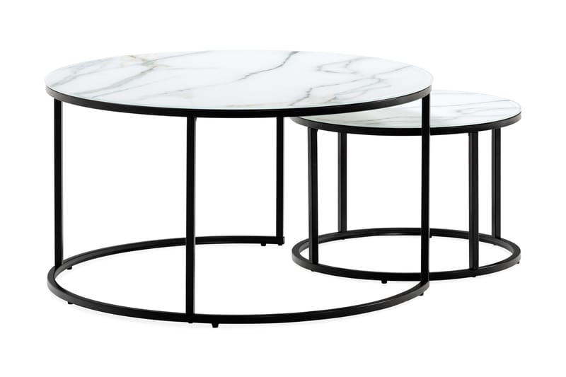 Nelly Settbord Marmorglass - Svart/Hvit - Sofabord - Sammenleggbart bord - Speilbord - Settbord