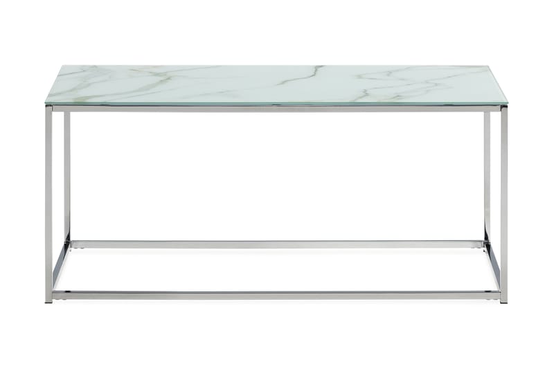 Nelly Sofabord 100 cm Marmormønster - Glass/Hvit/Krom - Sofabord