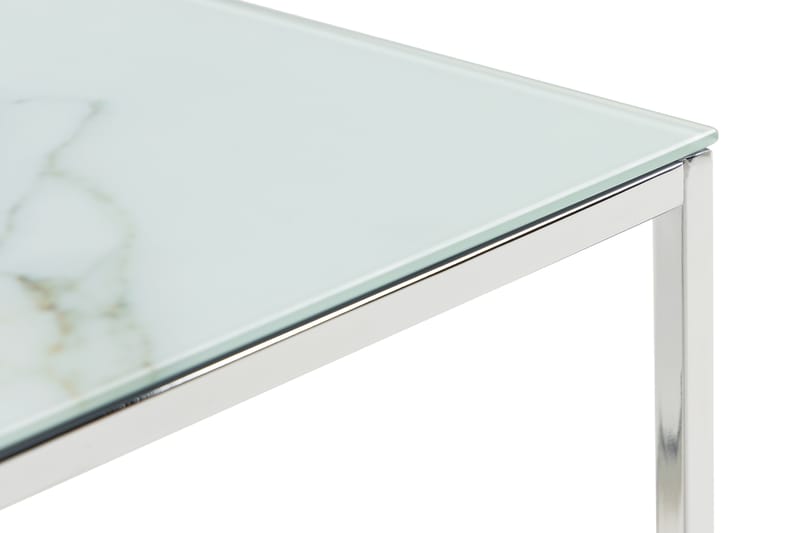 Nelly Sofabord 100 cm Marmormønster - Glass/Hvit/Krom - Sofabord
