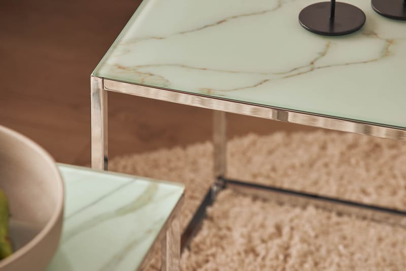 Nelly Sofabord 100 cm Marmormønster - Glass/Hvit/Krom - Møbler - Bord - Sofabord