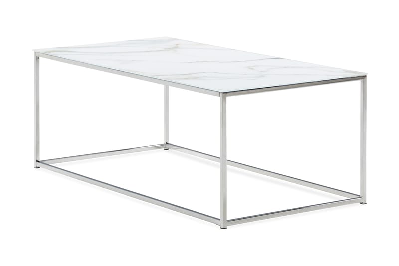 Nelly Sofabord 120 cm Marmormønster - Glass/Hvit/Krom - Møbler - Bord - Sofabord