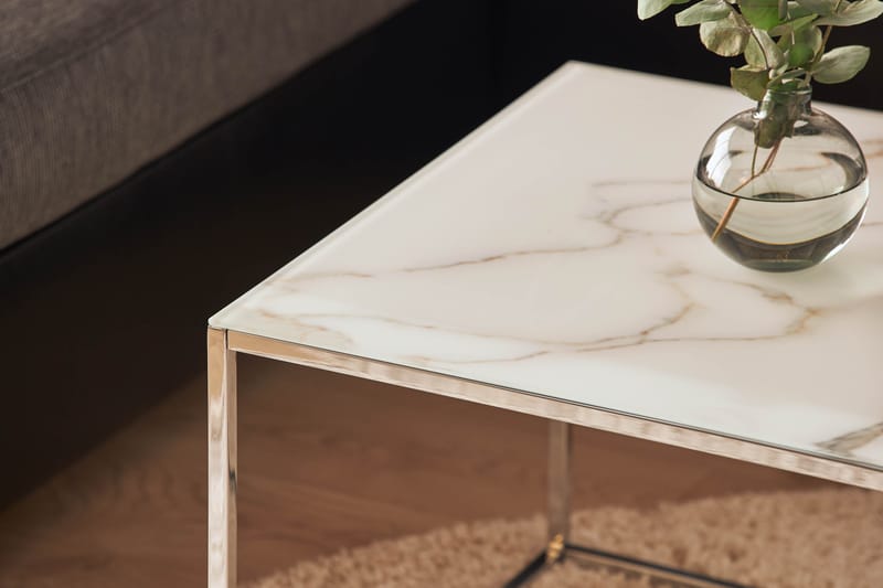 Nelly Sofabord 120 cm Marmormønster - Glass/Hvit/Krom - Møbler - Bord - Sofabord
