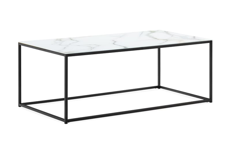 Nelly Sofabord 120 cm Marmormønster - Glass/Hvit/Svarta Ben - Sofabord