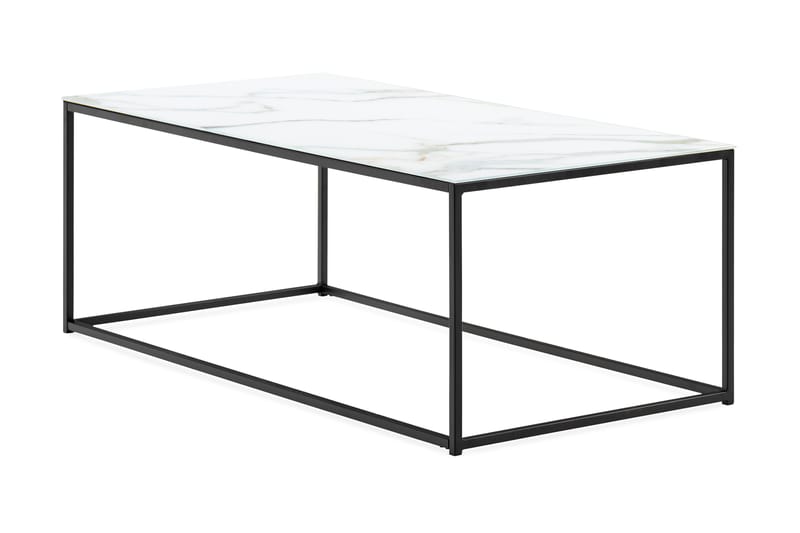 Nelly Sofabord 120 cm Marmormønster - Glass/Hvit/Svarta Ben - Møbler - Bord - Sofabord