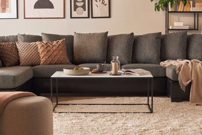 Nelly Sofabord 120 cm Marmormønster - Glass/Hvit/Svarta Ben - Møbler - Bord - Sofabord