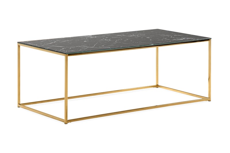 Nelly Sofabord 120 cm Marmormønster - Glass/Svart/Messing - Møbler - Bord - Sofabord