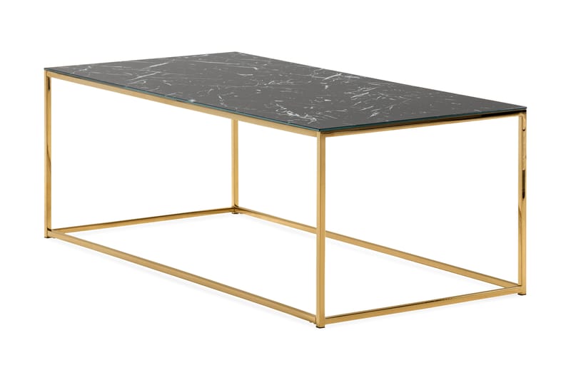 Nelly Sofabord 120 cm Marmormønster - Glass/Svart/Messing - Møbler - Bord - Sofabord