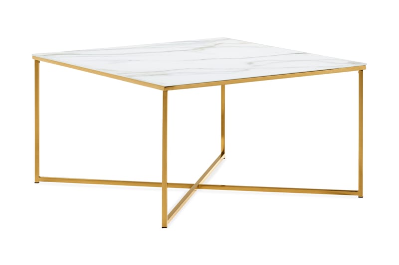 Nelly Sofabord 80 cm Marmormønster - Glass/Hvit/Messing - Møbler - Bord - Sofabord