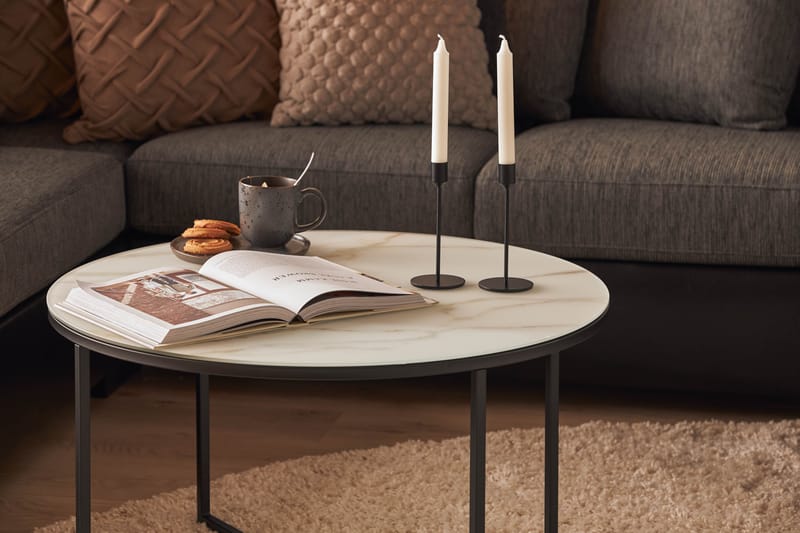 Nelly Sofabord 80 cm Rundt Marmormønster - Hvit/Svart - Møbler - Bord - Sofabord