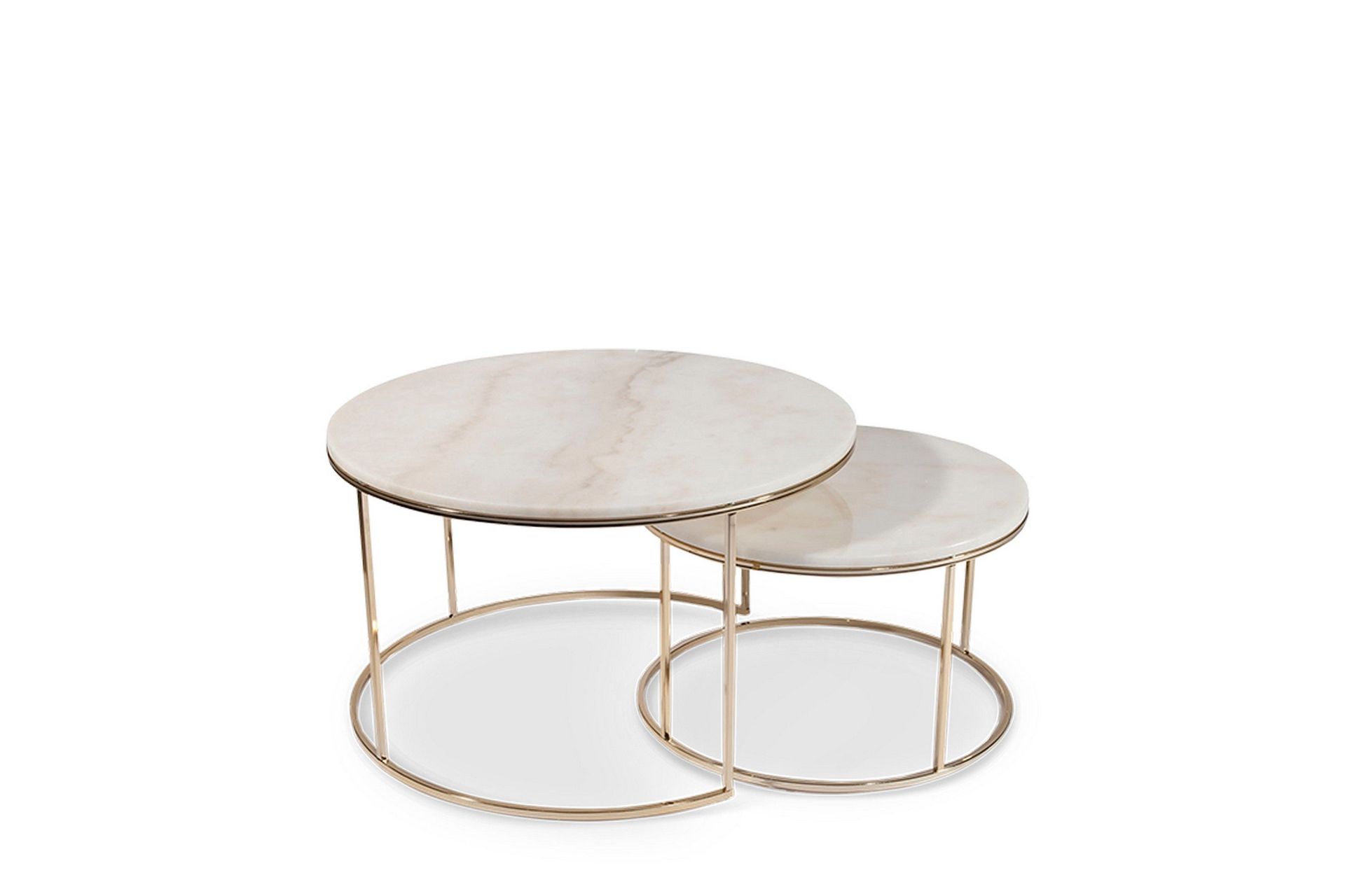 New York Sofabord 80 cm Sett med 2 Rundt - Marmor/Champagne