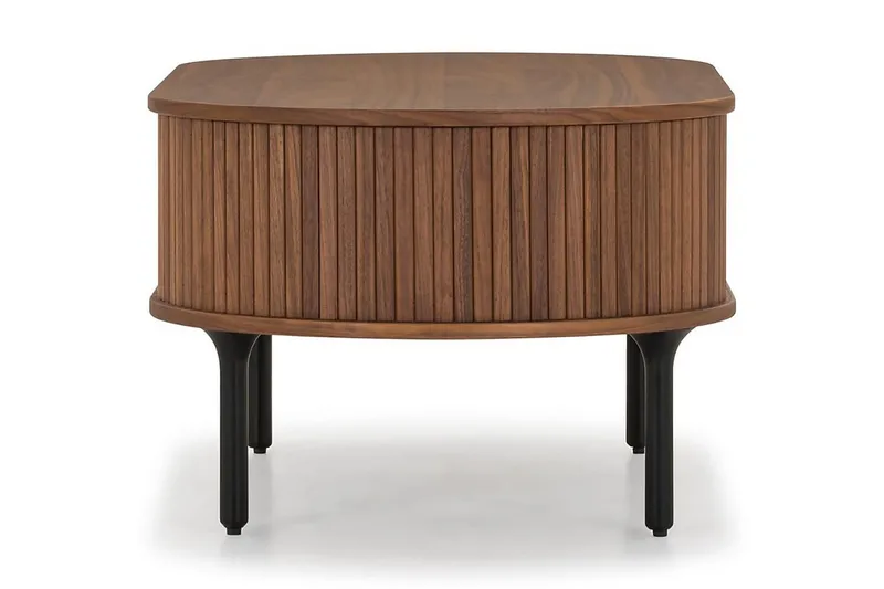 Noira ovalt sofabord i valnøtt 118x60 cm med oppbevaringsskuff - Brun/mørkebrunt tre/riflet - Møbler - Bord - Sofabord