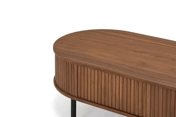 Noira ovalt sofabord i valnøtt 118x60 cm med oppbevaringsskuff - Brun/mørkebrunt tre/riflet - Møbler - Bord - Sofabord