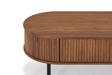 Noira ovalt sofabord i valnøtt 118x60 cm med oppbevaringsskuff - Brun/mørkebrunt tre/riflet - Møbler - Bord - Sofabord