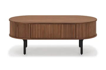 Noira ovalt sofabord i valnøtt 118x60 cm med oppbevaringsskuff - Brun/mørkebrunt tre/riflet - Møbler - Bord - Sofabord