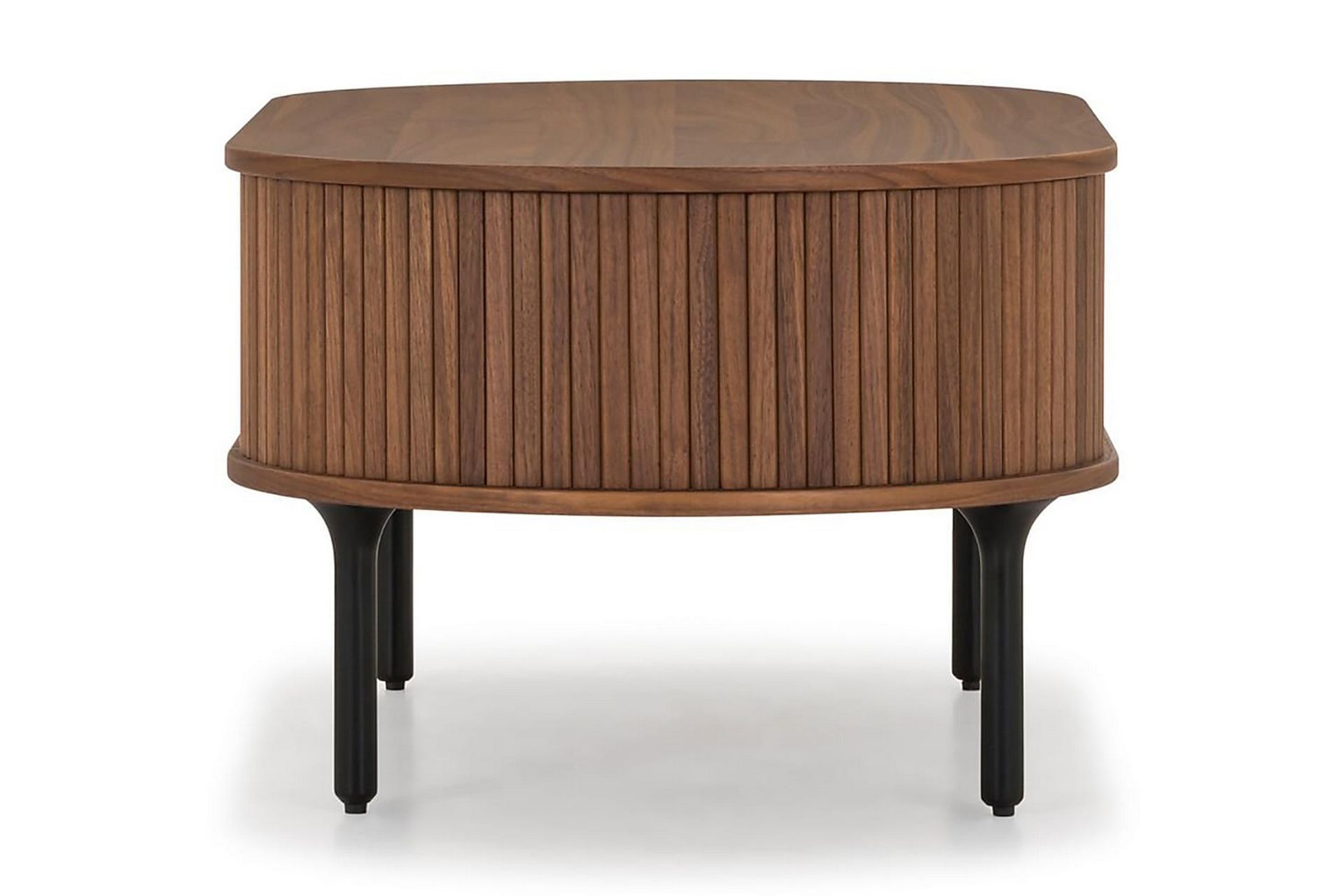 Noira Ovalt Sofabord Massiv Valnøtt 118x60 cm med oppbevaringsskuff - Brun / Mørkebrunt Tre / Ribbet - Møbler - Bord - Sofabord