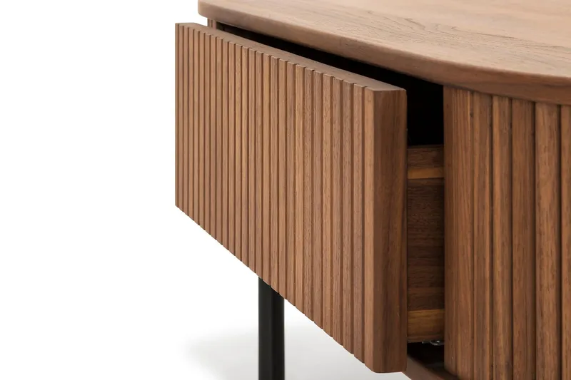 Noira Ovalt Sofabord Valnøtt 118x60 cm med oppbevaringsskuff - Brun / Mørkebrunt Tre / Ribbet - Møbler - Bord - Sofabord