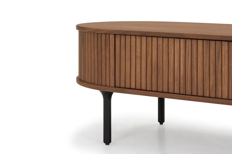 Noira Ovalt Sofabord Valnøtt 118x60 cm med oppbevaringsskuff - Brun / Mørkebrunt Tre / Ribbet - Møbler - Bord - Sofabord