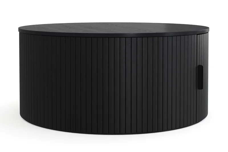 Noira Rundt Sofabord 80 cm med Oppbevaring Ribbet, Svartbeiset eik