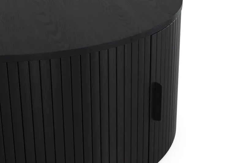 Noira Rundt Sofabord 80 cm med Oppbevaring Ribbet - Svartbeiset eik - Møbler - Bord - Sofabord