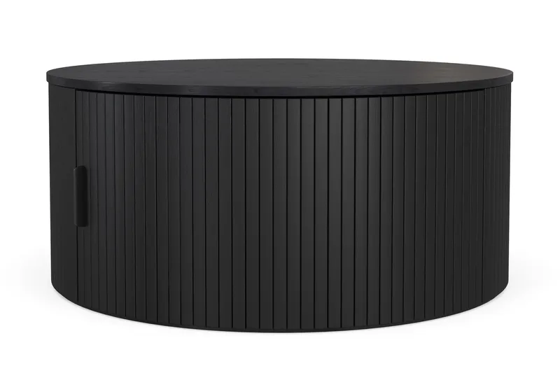 Noira Rundt Sofabord 80 cm med Oppbevaring Ribbet - Svartbeiset eik - Møbler - Bord - Sofabord
