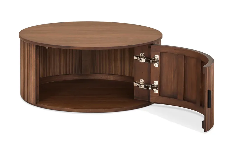 Noira Rundt Sofabord 80 cm med Oppbevaring Skuff - Valnøtt / Brunt Tre - Møbler - Bord - Sofabord