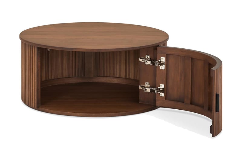 Noira Rundt Sofabord 80 cm med Oppbevaring Skuff - Valnøtt / Brunt Tre - Møbler - Bord - Sofabord