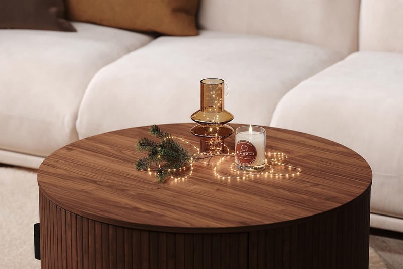 Noira Rundt Sofabord 80 cm med Oppbevaring Skuff - Valnøtt / Brunt Tre - Møbler - Bord - Sofabord