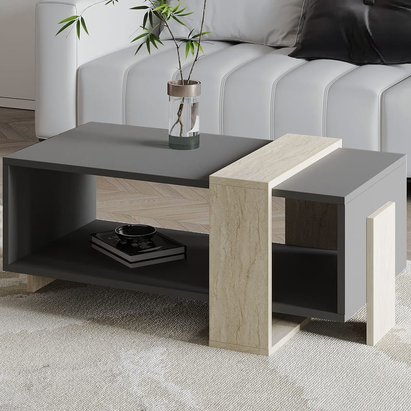Norell Sofabord 90x40x49 cm - Travertin/Antrasitt - Møbler - Bord - Sofabord