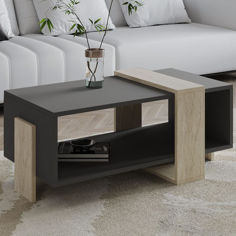 Norell Sofabord 90x40x49 cm - Travertin/Antrasitt - Møbler - Bord - Sofabord
