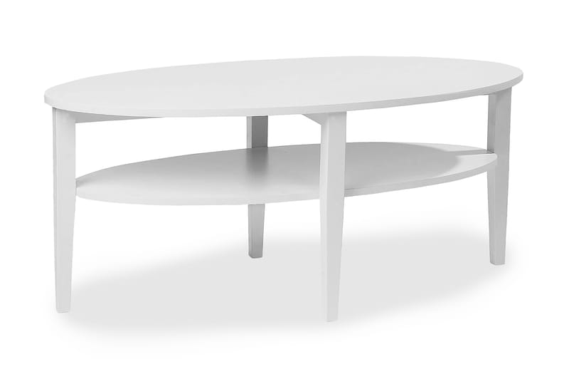 Nybro Sofabord 120 cm Ovalt med Oppbevaringshylle - Hvit - Sofabord med oppbevaring - Sofabord
