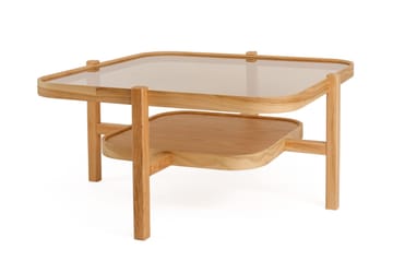 Nylvik 90 cm Rundt Sofabord med Oppbevaring i med Treben - Brunt Røykglass - Møbler - Bord - Sofabord
