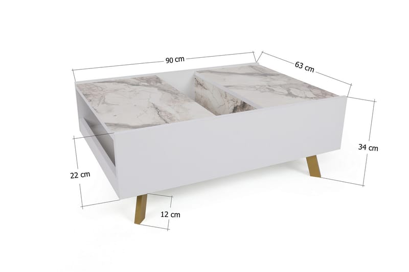 Ocotla Sofabord 90 cm med Oppbevaring Marmormønster - Hvit/Mørkebrun - Møbler - Bord - Sofabord