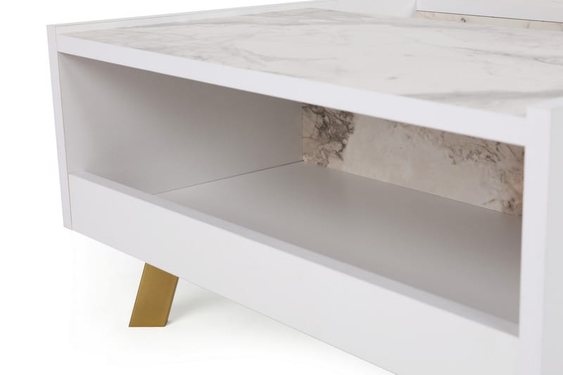 Ocotla Sofabord 90 cm med Oppbevaring Marmormønster - Hvit/Mørkebrun - Sofabord
